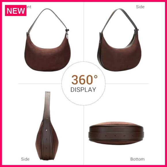 Vintage Suede Hobo Crossbody Bag Adjustable Strap Roomy Capacity 11.2" - Picture 5 of 8